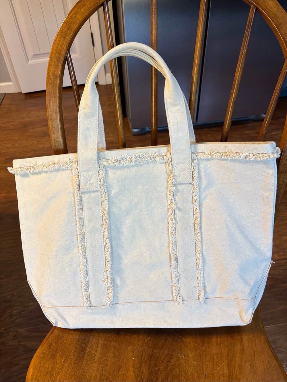 J Jill Fringe Cream Canvas Tote NWOT.